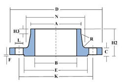 Drawing for 2.50" BS4504 PN40/2 RFWN 304/L